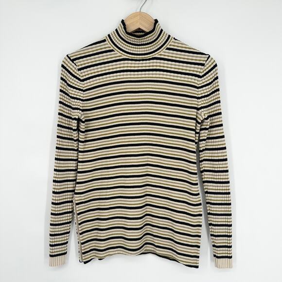 Proenza Schouler Rib Knit Striped Turtleneck Sweater Silk Cotton Y2K Style Top